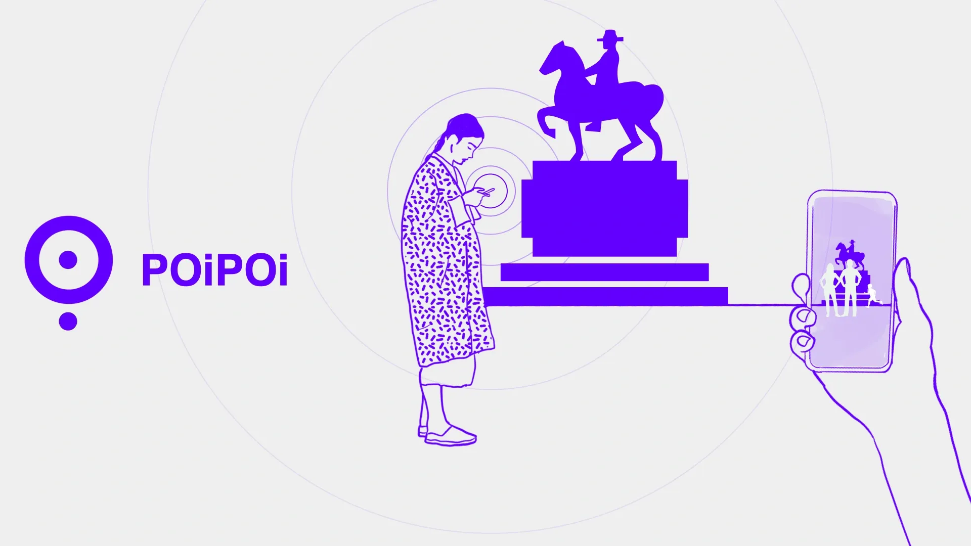 Purple POiPOi concept artwork linking a shared place to a memory of friends.